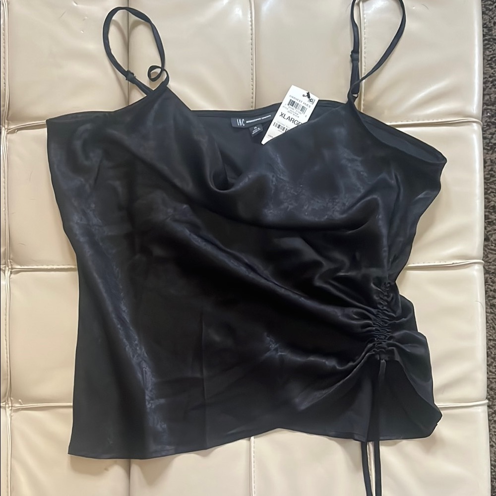 INC International Concepts Black Asymmetrical Ruched Camisole